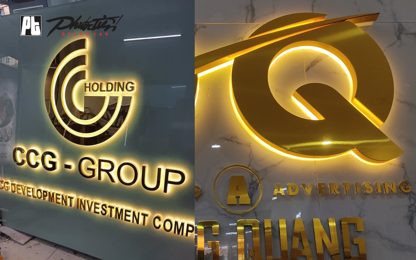 Bảng hiệu kính cường lực kết hợp đèn LED viền